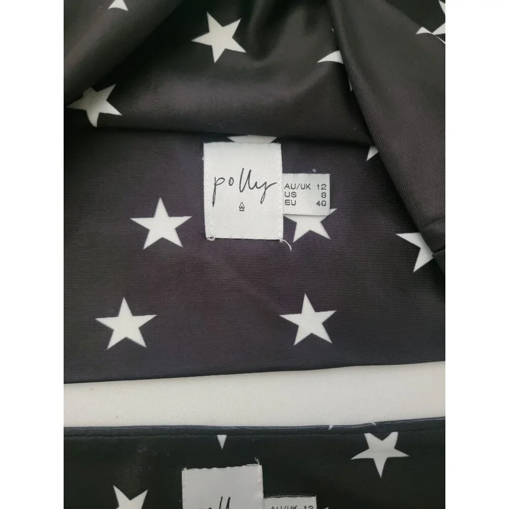 POLLY Black & White Star Print High-Waisted Strapless Bikini Set Size 8 US - Picture 4 of 9